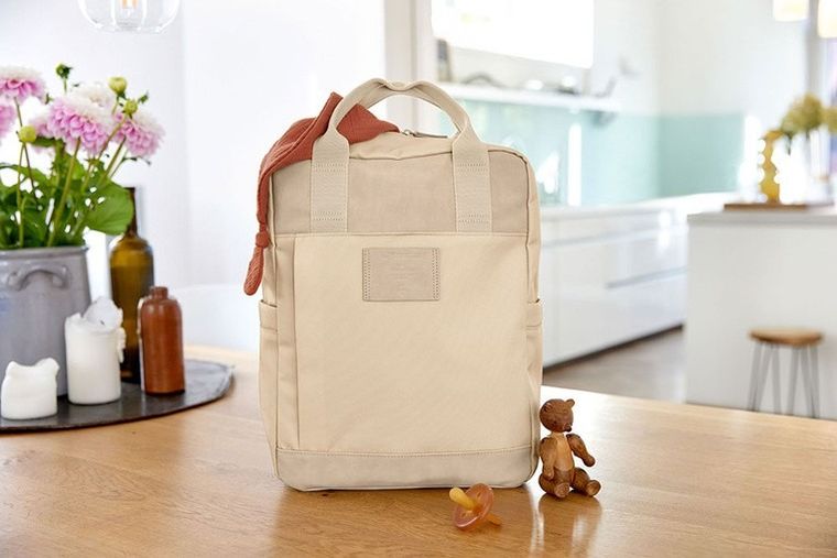 Lassig, Green Label, plecak dla mam z akcesoriami Vividal, kwadratowy, humus