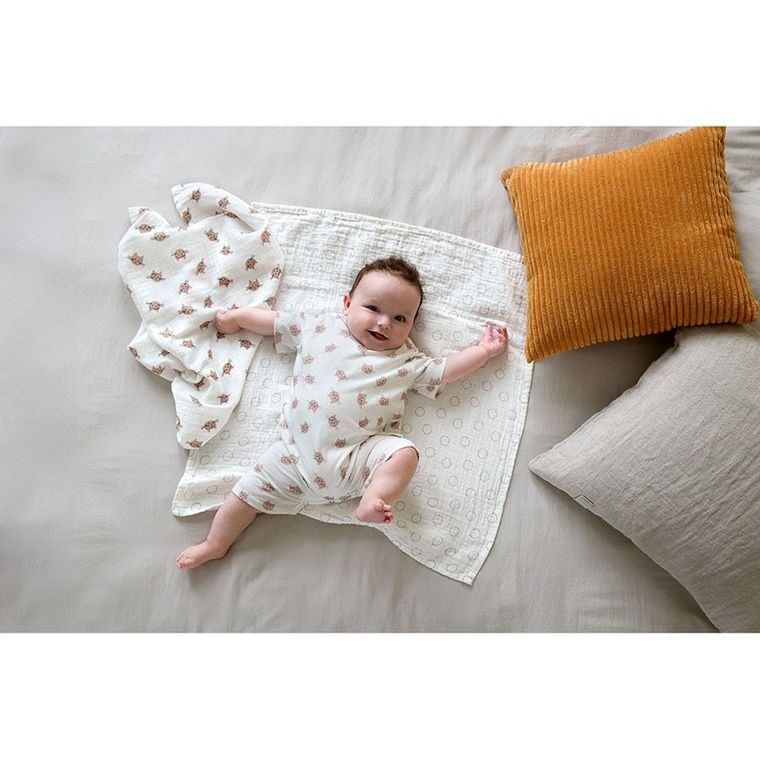 Lassig, Tiny Team, pieluszka muślinowa, otulacz z biobawełny, kotek, 60-60cm, 3 szt.