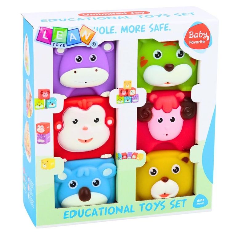 Lean Toys, miękkie klocki edukacyjne, zwierzątka, 6 szt.
