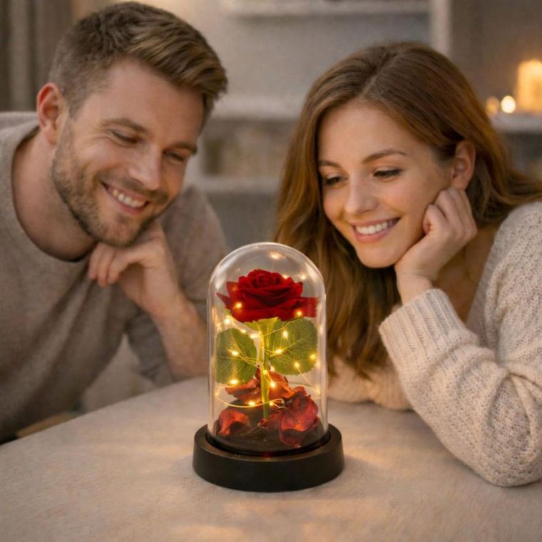 Lean Toys, wieczna róża w kopule, z oświetleniem LED, czerwona, 14-8 cm