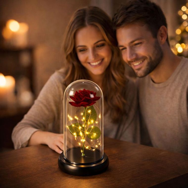 Lean Toys, wieczna róża w kopule z oświetleniem LED, czerwona, 21-11 cm