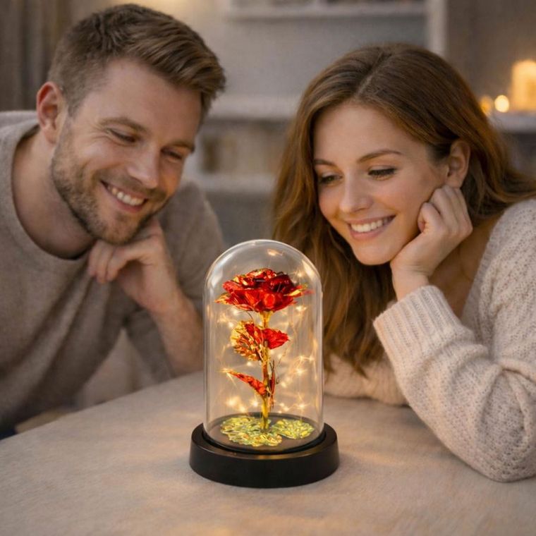 Lean Toys, wieczna róża w szle kryształowa oświetlenie LED, motylek, czerwona, 21-11 cm