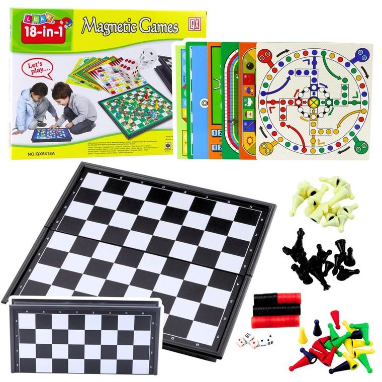 Lean Toys, zestaw magnetycznych gier rodzinnych 18w1