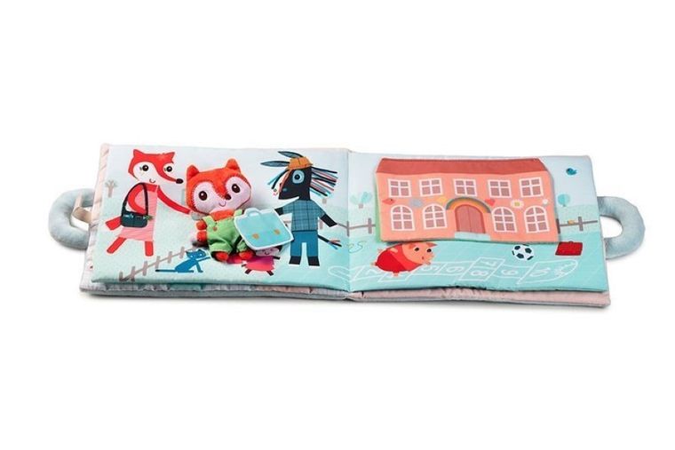 Lilliputiens, miękka książeczka aktywizująca z mini - przytulanką, Dzień dobry, mały lisku, 18 m+