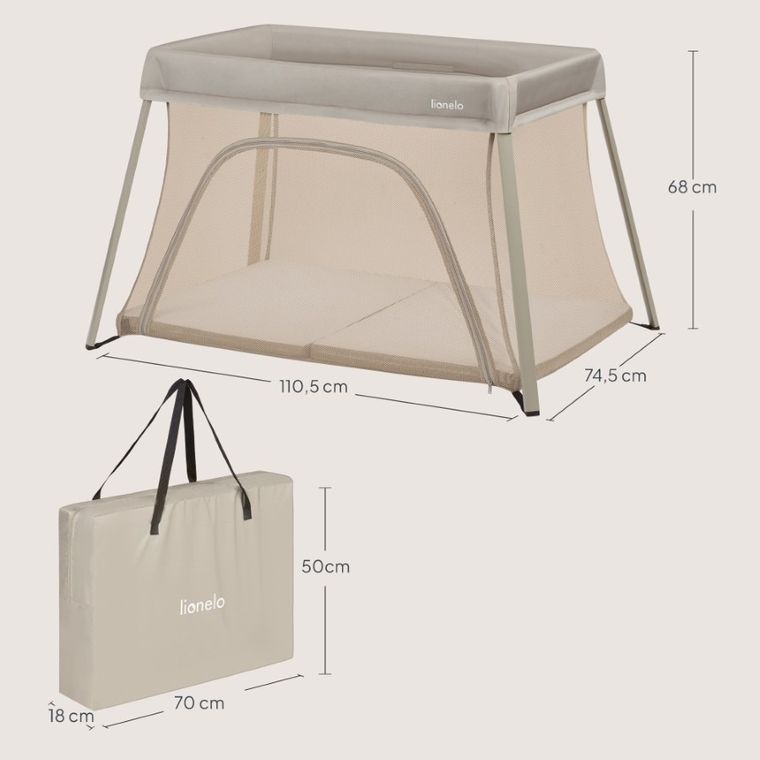 Lionelo, Alice, łóżeczko turystyczne, 3w1, Beige Olive
