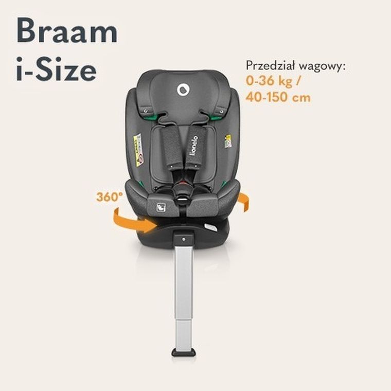 Lionelo, Braam, fotelik samochodowy, 40-150 cm, Grey Stone