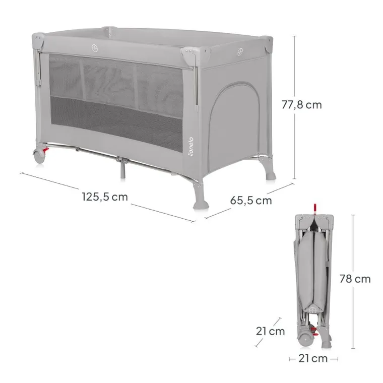 Lionelo, Ellen, łóżeczko turystyczne z funkcją dostawki, 3w1, grey