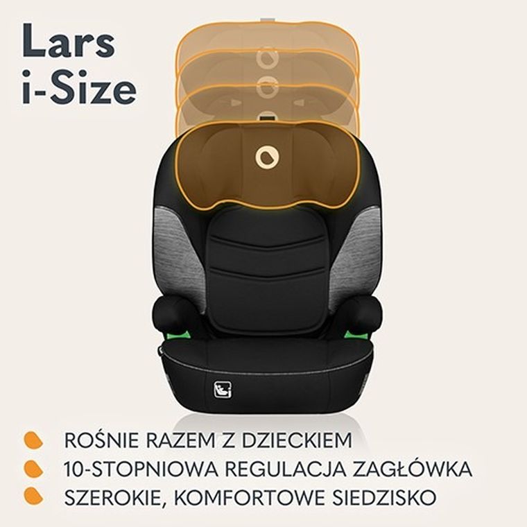 Lionelo, Lars, I-size, fotelik samochodowy, 100-150 cm, Black Grey