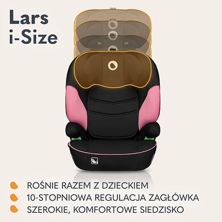 Lionelo, Lars, I-size, fotelik samochodowy, 100-150 cm, Pink Baby