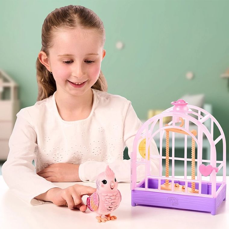 Little Live Pets, Mój Prawdziwy Ptaszek, Rosie, ćwierkający ptaszek w klatce, zabawka interaktywna, różowy