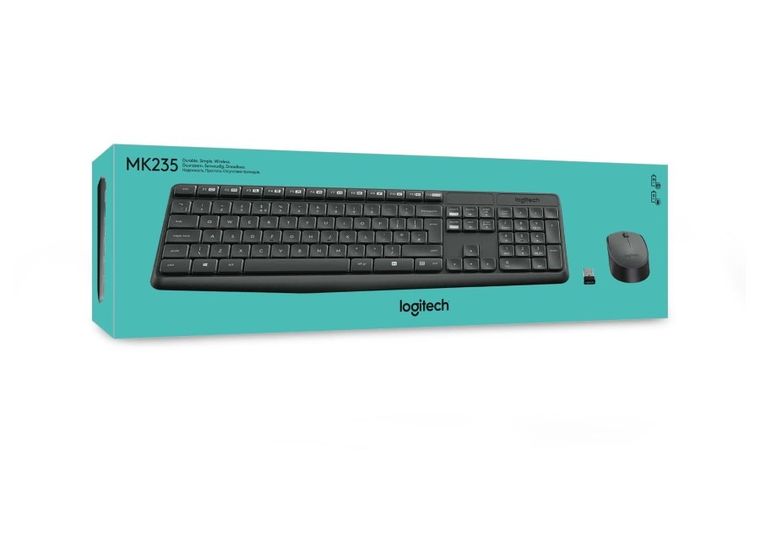 Logitech, zestaw, klawiatura membranowa, mysz optyczna, MK235, 920-007931, USB 3.0, szary