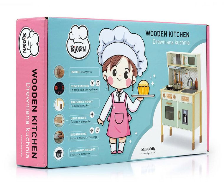 Milly Mally, Bjorn, drewniana kuchnia, miętowa