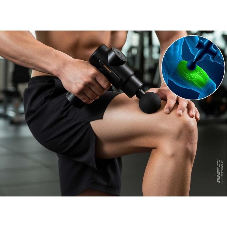 Neo-Sport, pistolet do masażu ciała, czarny, 6 nakładek, NS-504