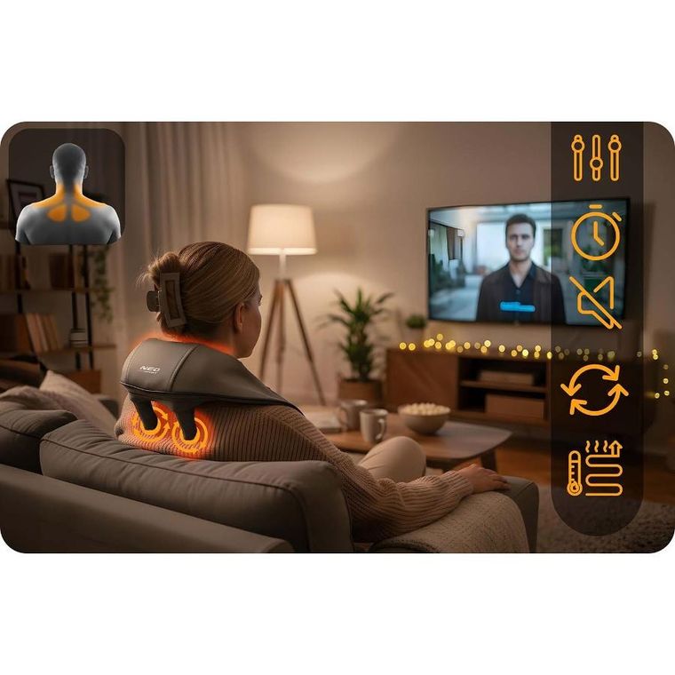 Neo-Sport, Shiatsu, masażer do szyi, karku, ogrzewany, 3 tryby, NS-505