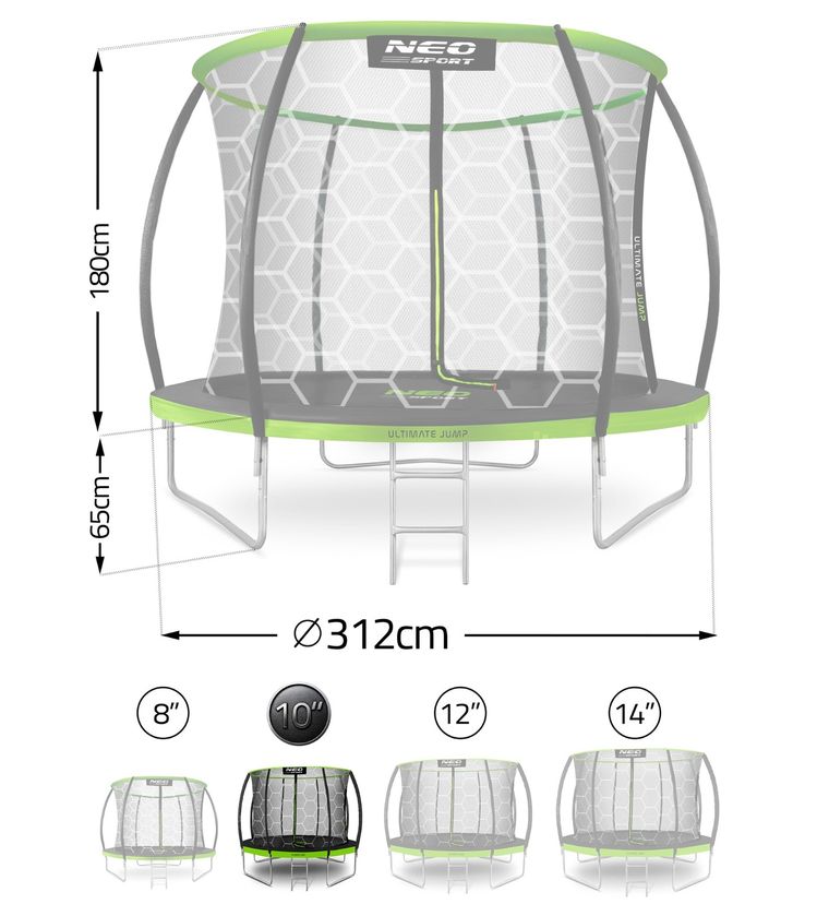Neo-Sport, trampolina ogrodowa profilowana, z siatką wewnętrzną, 10ft/312 cm