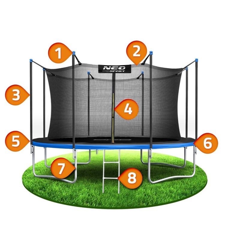 Neo-Sport, trampolina ogrodowa z siatką wewnętrzną i drabinką, 12ft/374 cm