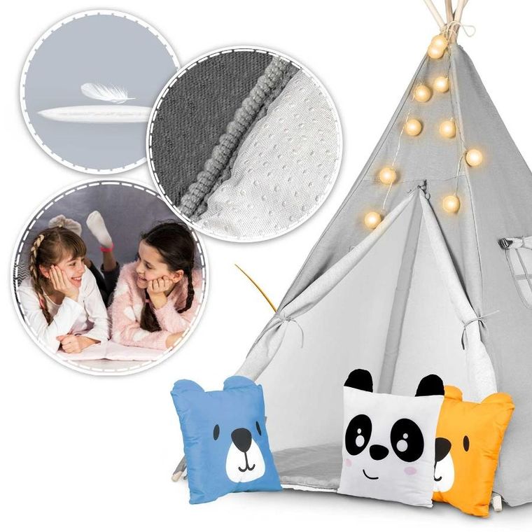 Nukido, namiot tipi dla dzieci ze światełkami, szary