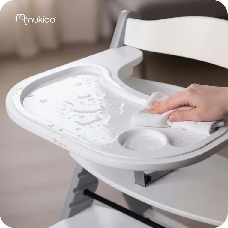 Nukido, Nelo, drewniane krzesełko do karmienia, szaro-białe