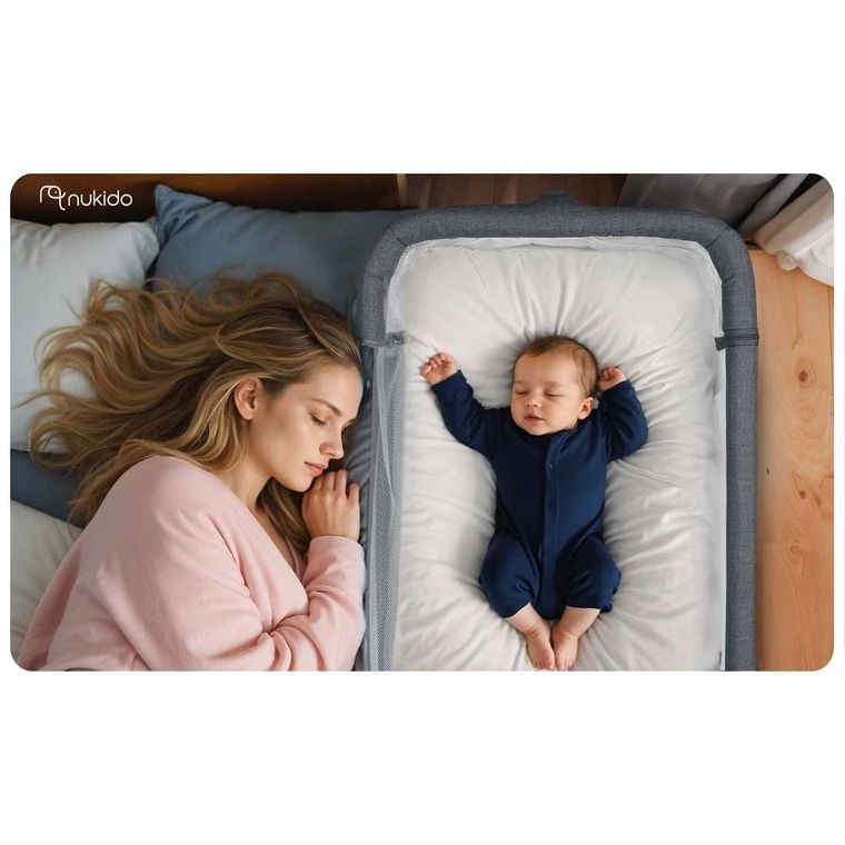 Nukido, NK-243, łóżeczko turystyczne składane, dostawka, ciemny szary