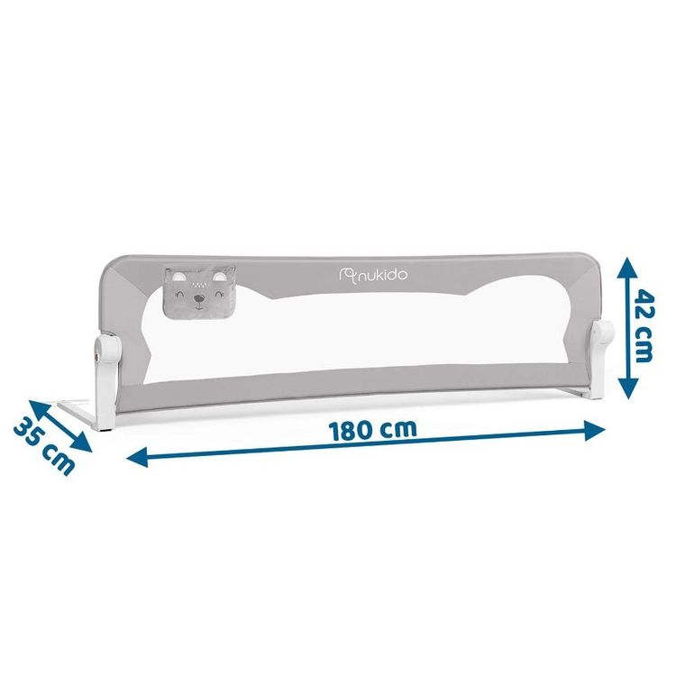 Nukido, osłona zabezpieczająca na łóżko, szara, 180-42-35 cm