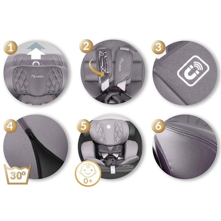 Nukido, Prestige Line, fotelik samochodowy, szary, 0-36 kg