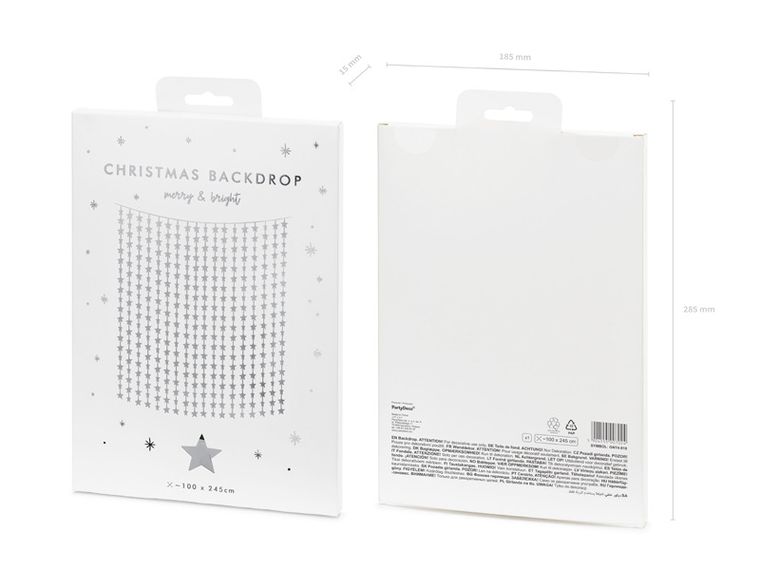 PartyDeco, kurtyna, Gwiazdki, srebrny, 100-245 cm, 1 szt.
