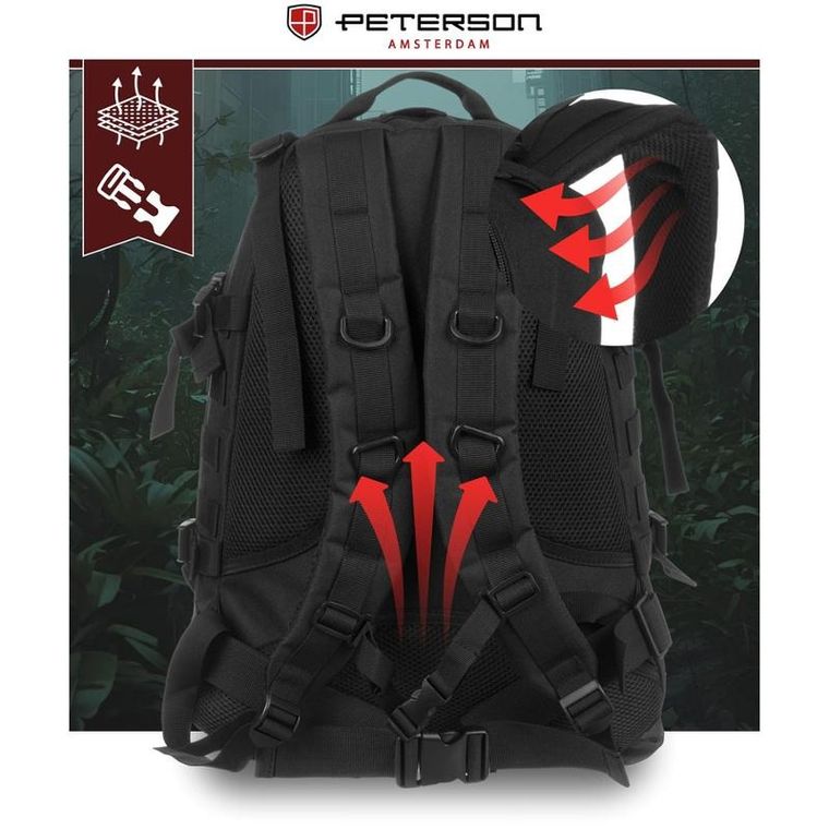 Peterson, plecak militarny, 3-komorowy, czarny