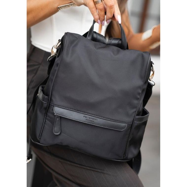 Plecak miejski, czarny, skóra ekologiczna, Peterson