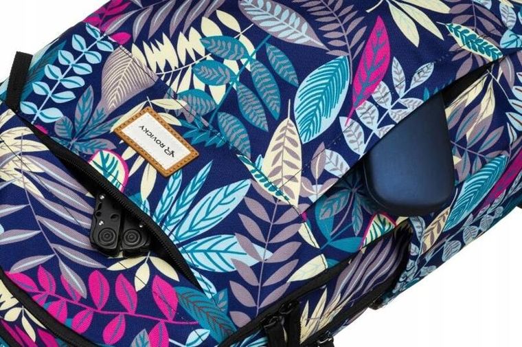 Plecak miejski, niebieski, roślinny wzór, Rovicky