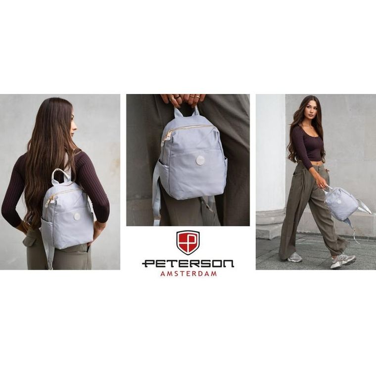 Plecak miejski, szary, skóra ekologiczna, Peterson