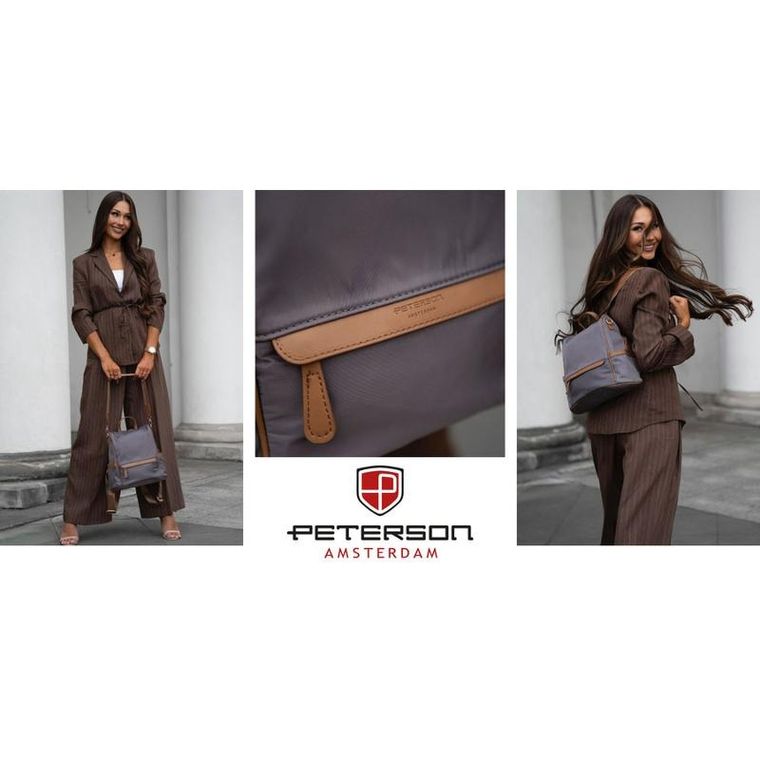 Plecak miejski, szary, skóra ekologiczna, Peterson