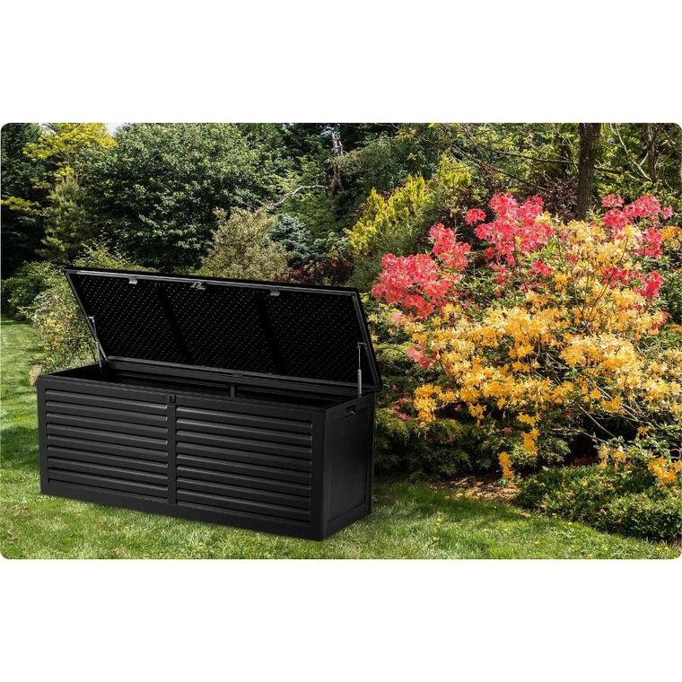 Plonos, skrzynia ogrodowa, czarna, 143,5-57-53,5 cm, 390l