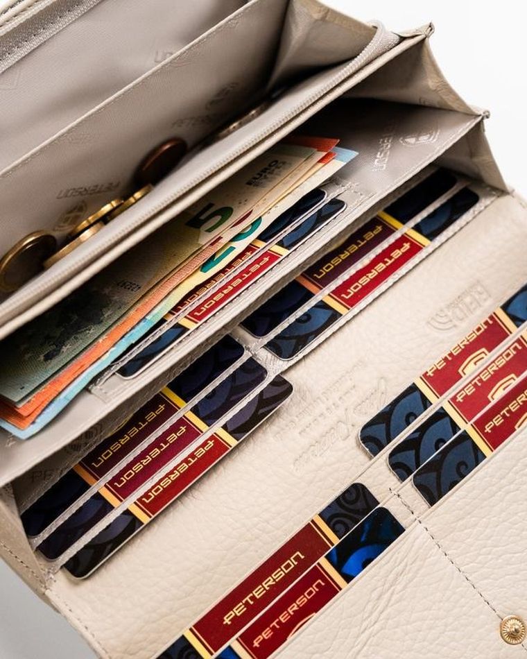 Portfel, beżowy, skórzany, Peterson