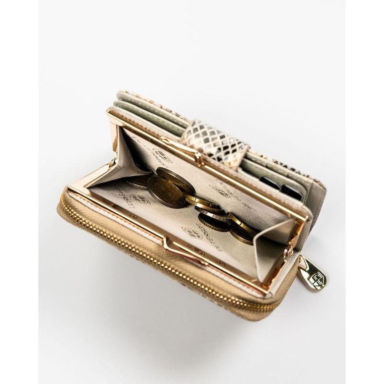 Portfel, beżowy, skórzany, RFID, Peterson