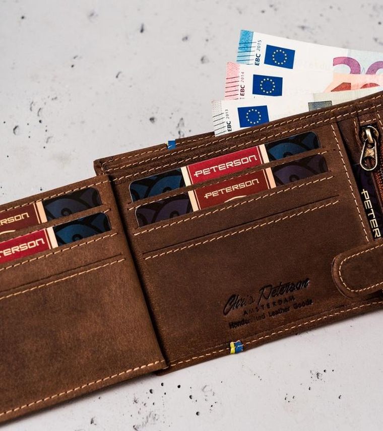 Portfel, brązowy, skórzany, Peterson