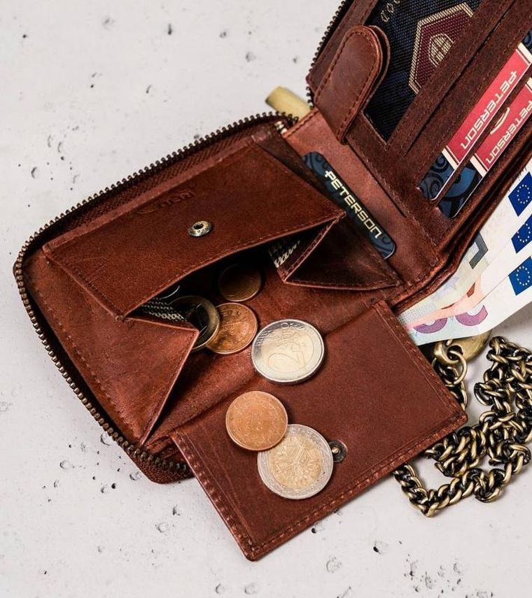 Portfel, brązowy, skórzany, Peterson
