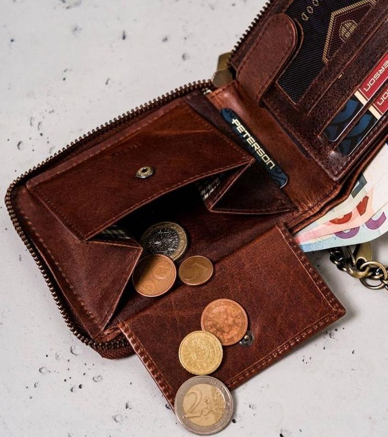 Portfel, brązowy, skórzany, Peterson