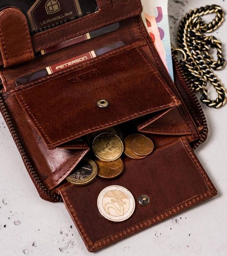 Portfel, brązowy, skórzany, Peterson
