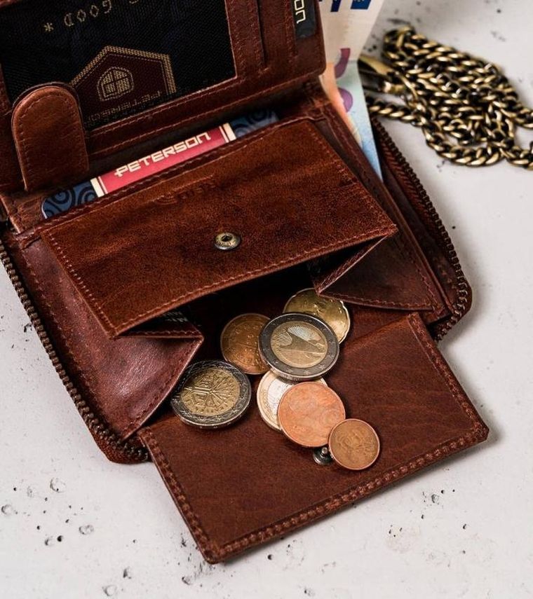 Portfel, brązowy, skórzany, Peterson