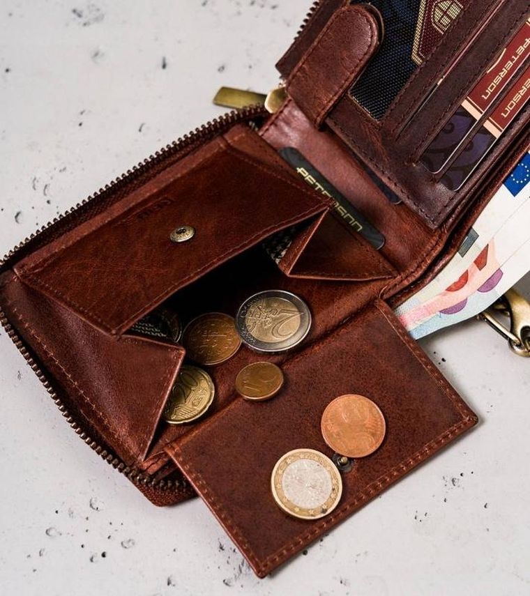 Portfel, brązowy, skórzany, Peterson