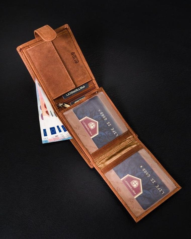 Portfel, brązowy, skórzany, RFID, Peterson