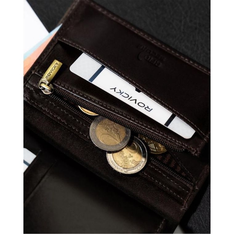 Portfel, brązowy, skórzany, Rovicky