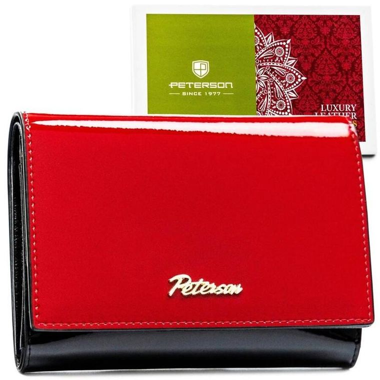 Portfel, czarno-czerwony, skórzany, Peterson