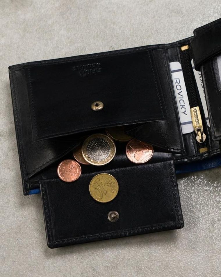 Portfel, czarno-czerwony, skórzany, RFID, Rovicky