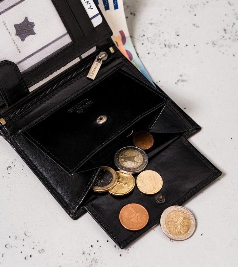 Portfel, czarno-czerwony, skórzany, RFID, Rovicky