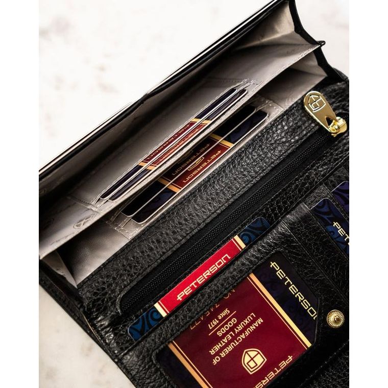 Portfel, czarno-złoty, skórzany, Petereson