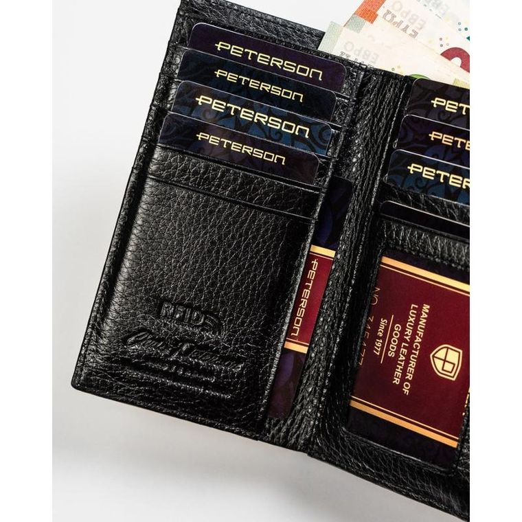 Portfel, czarno-złoty, skórzany, RFID, Petereson