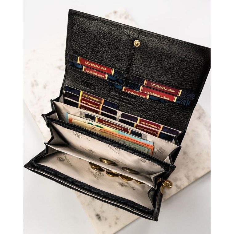 Portfel, czarno-złoty, skórzany, RFID, Peterson