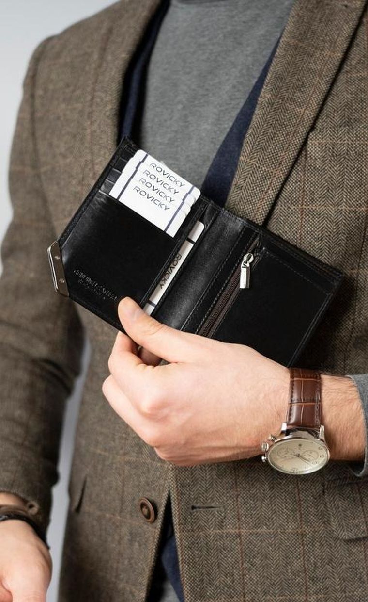 Portfel, czarny, skórzany, RFID, Rovicky