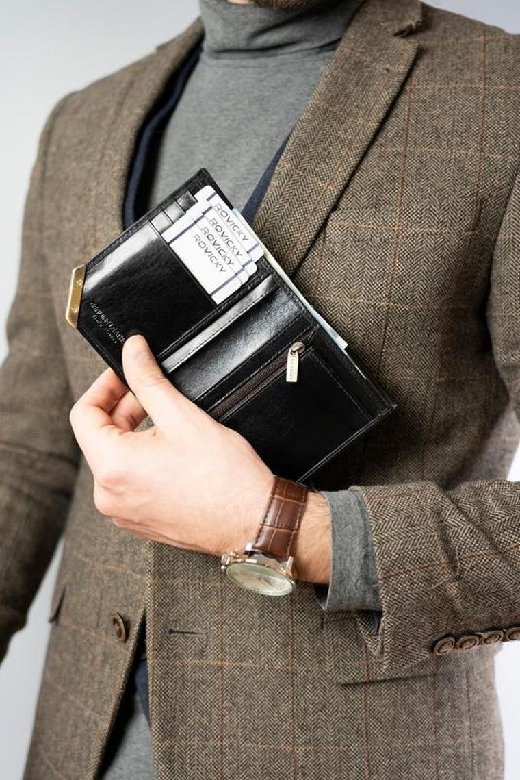 Portfel, czarny, skórzany, RFID, Rovicky